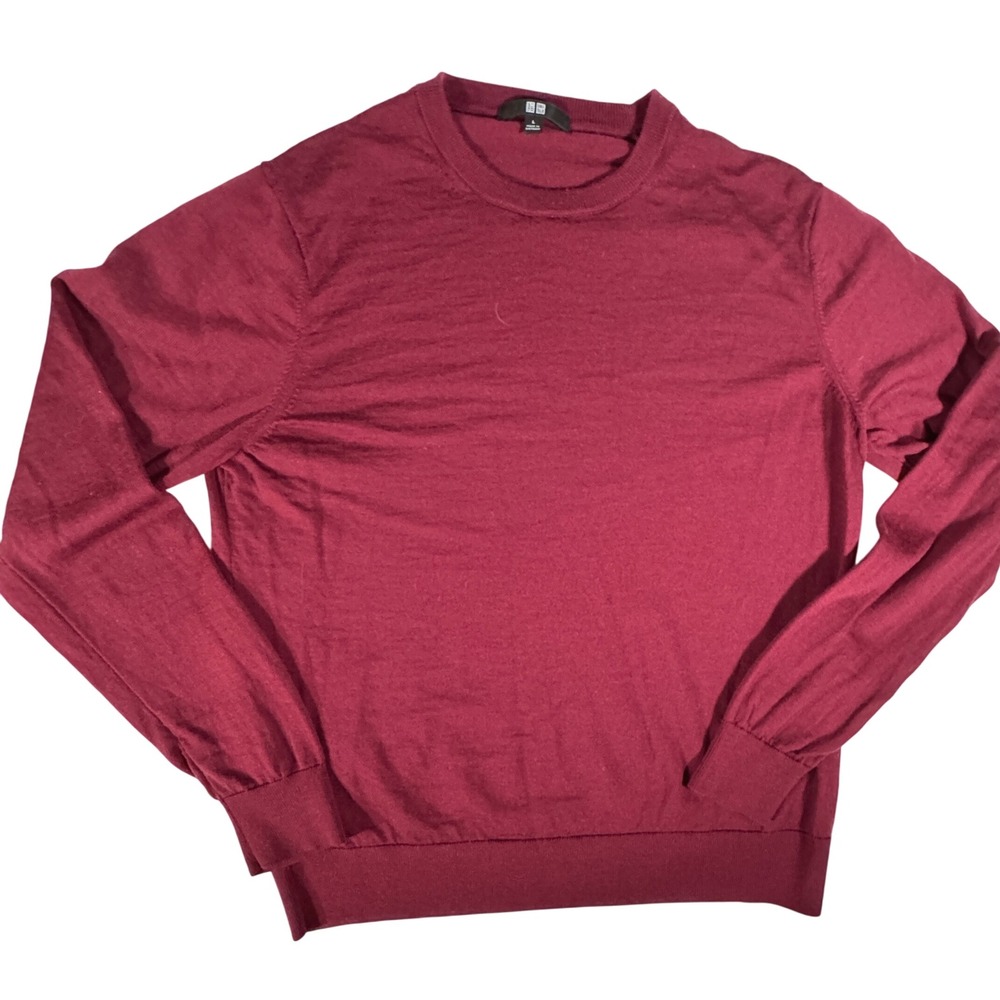 Uniqlo Wool Sweater Women's Large Crew Neck Pullover Burgundy Wine READ